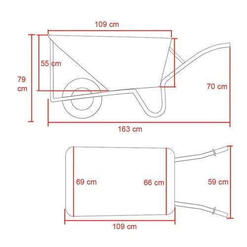 Hummer Kruiwagen 160 ltr Stal - Metalen frame - Kunststof bak - 1 -2 wielen