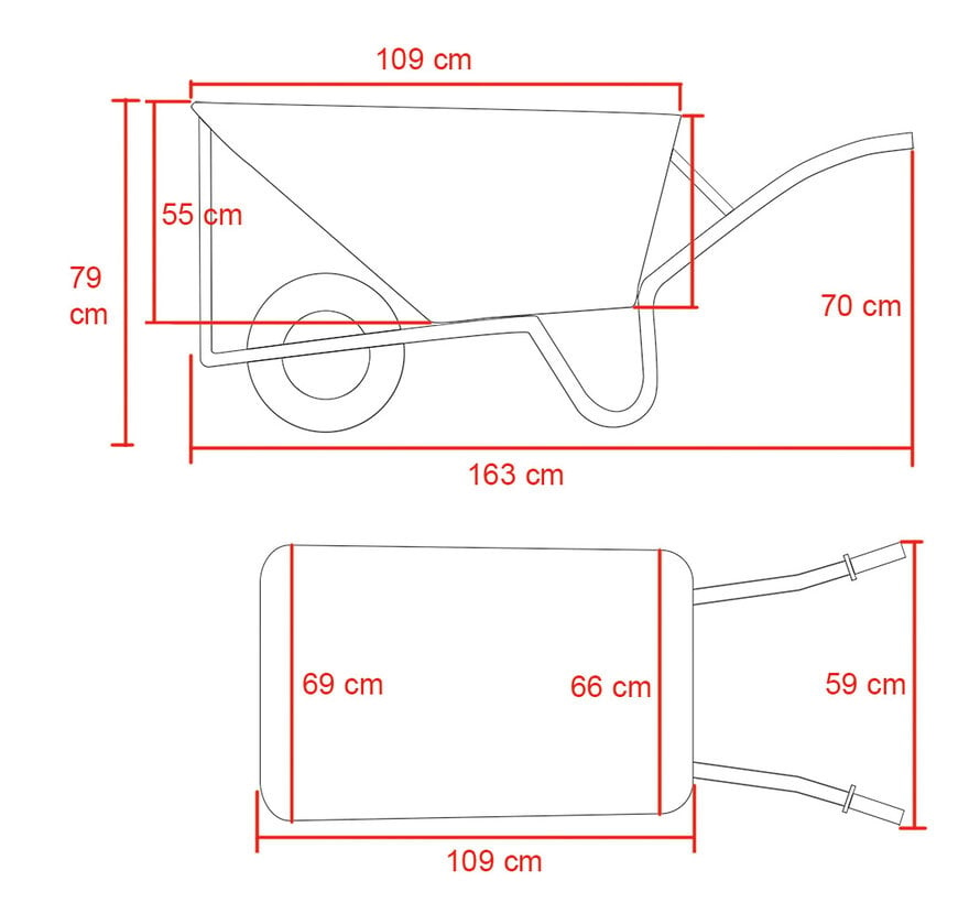 Hummer Kruiwagen 160 ltr Stal - Metalen frame - Kunststof bak - 1 -2 wielen
