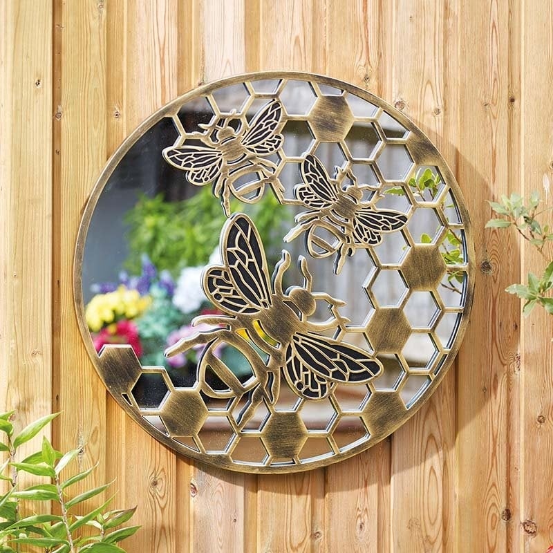 Smart Garden Products Spiegel BeeFlection - Bijenmotief goudgrijs - 2 maten