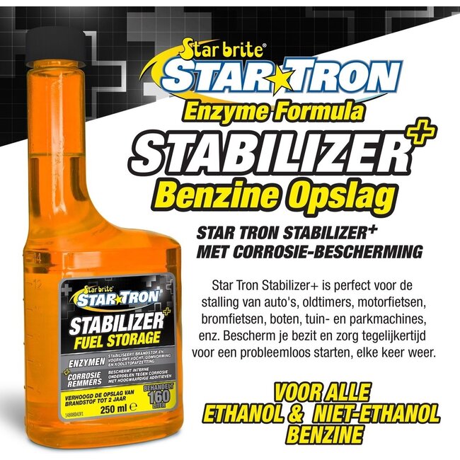 Starbrite Star Tron Stabiliser+ - Increases Storage of All Ethanol and Non-Ethanol Petrol up to 2 Years - 250 ml