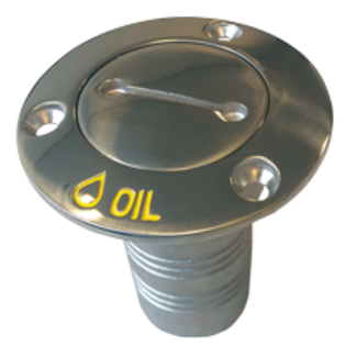 Allpa Stainless steel Cover cap 'Oil', hose connection Ø38mm, flange Ø76mm, 0º model