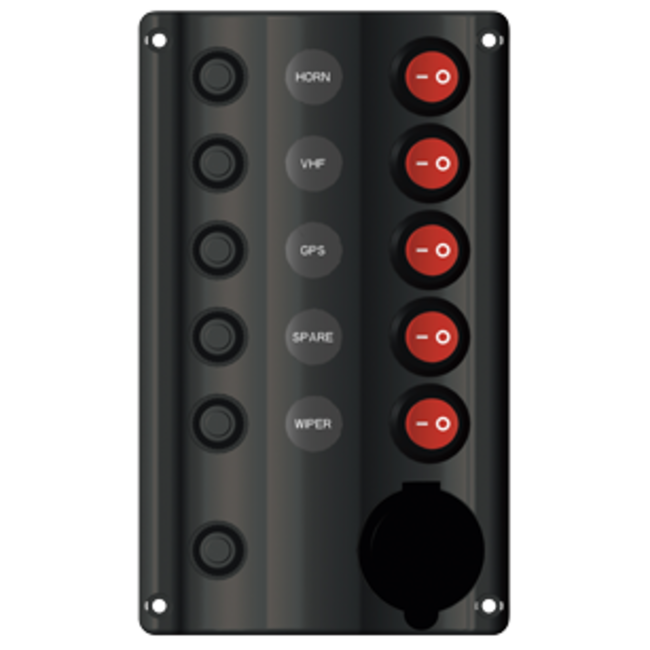 Allpa switch panel, 12V, 5-switches & LED indicators,