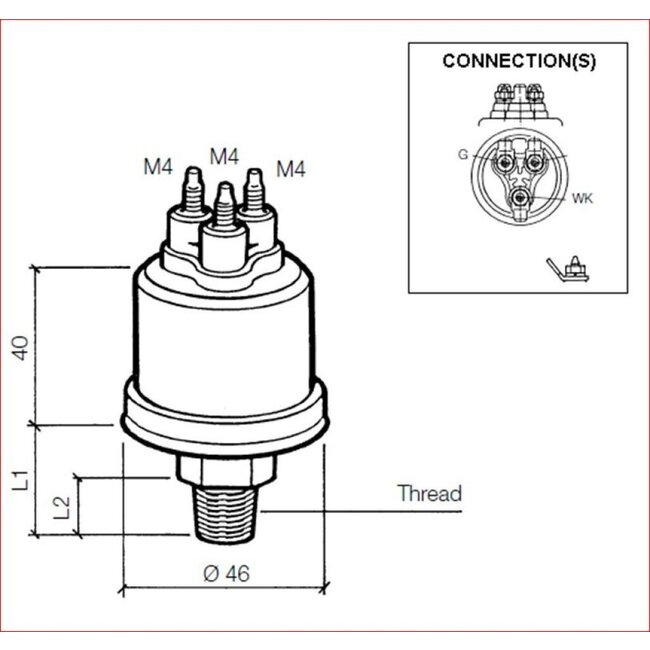 VDO VDO Pressure transducer 0- 5 bar mv+WK 0.8 bar