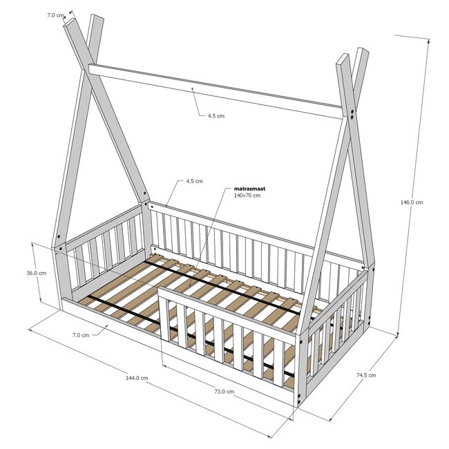 Lilli Furniture Vloerbed Tipi - 70x140 Natuur - Montessori peuterbed