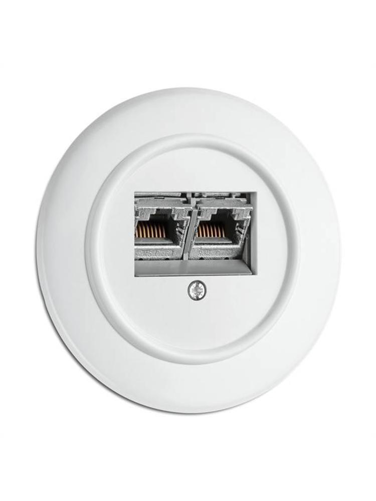 Bakeliet Data Wandcontactdoos 2×RJ45 – Gebroken Wit – Jaren ’30–’60