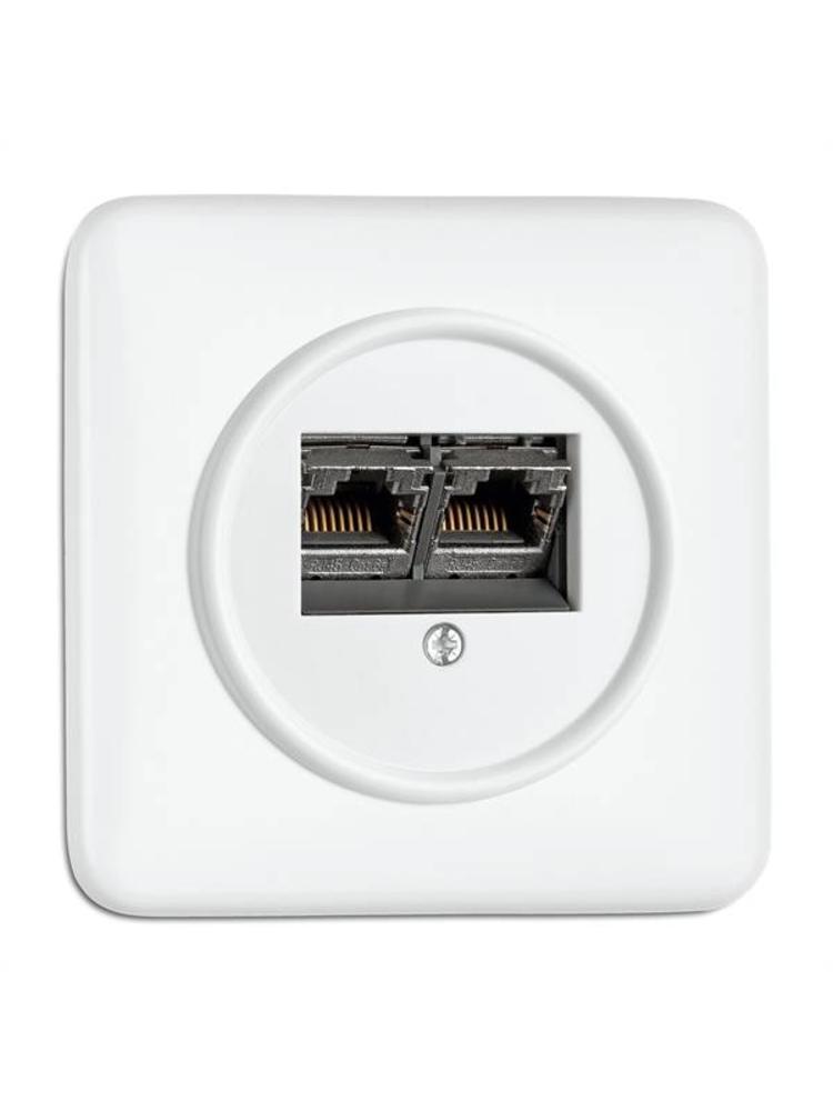 Bakeliet Data Wandcontactdoos 2×RJ45 Inbouw – Gebroken Wit – 1930-serie