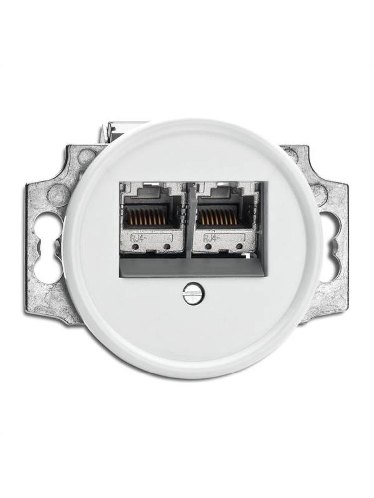 Bakeliet Data Wandcontactdoos 2×RJ45 – Gebroken Wit – Jaren ’30–’60