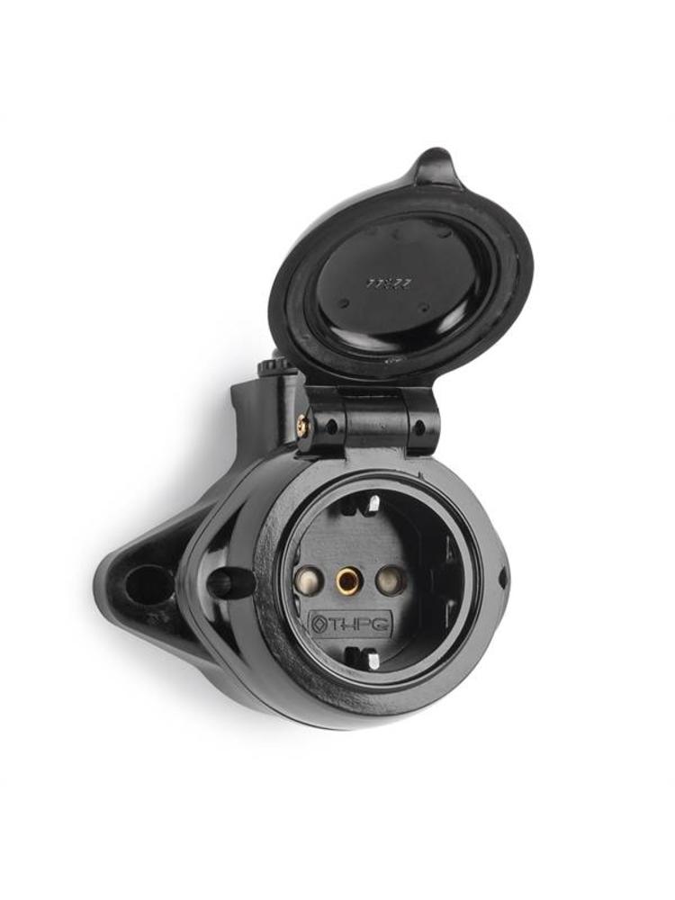 Bakeliet Stopcontact (IP44) Opbouw (NL) – Zwart – 1930-serie