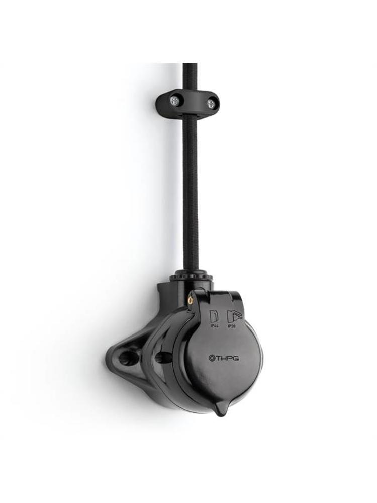 Bakeliet Retro Stopcontact IP44 – Wandcontactdoos – Opbouw – Zwart