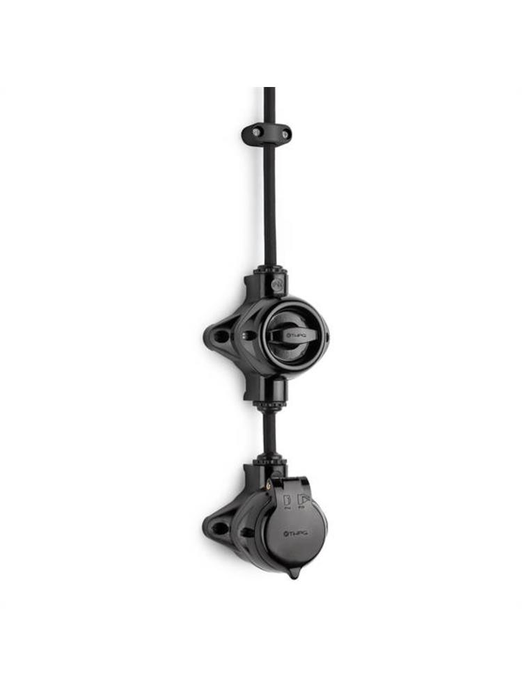 Bakeliet Retro Stopcontact IP44 – Wandcontactdoos – Opbouw – Zwart
