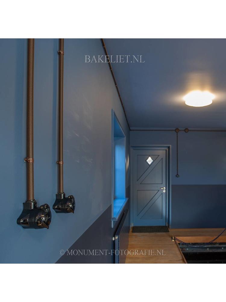 Bakeliet Retro Stopcontact IP44 – Wandcontactdoos – Opbouw – Zwart – België & Frankrijk