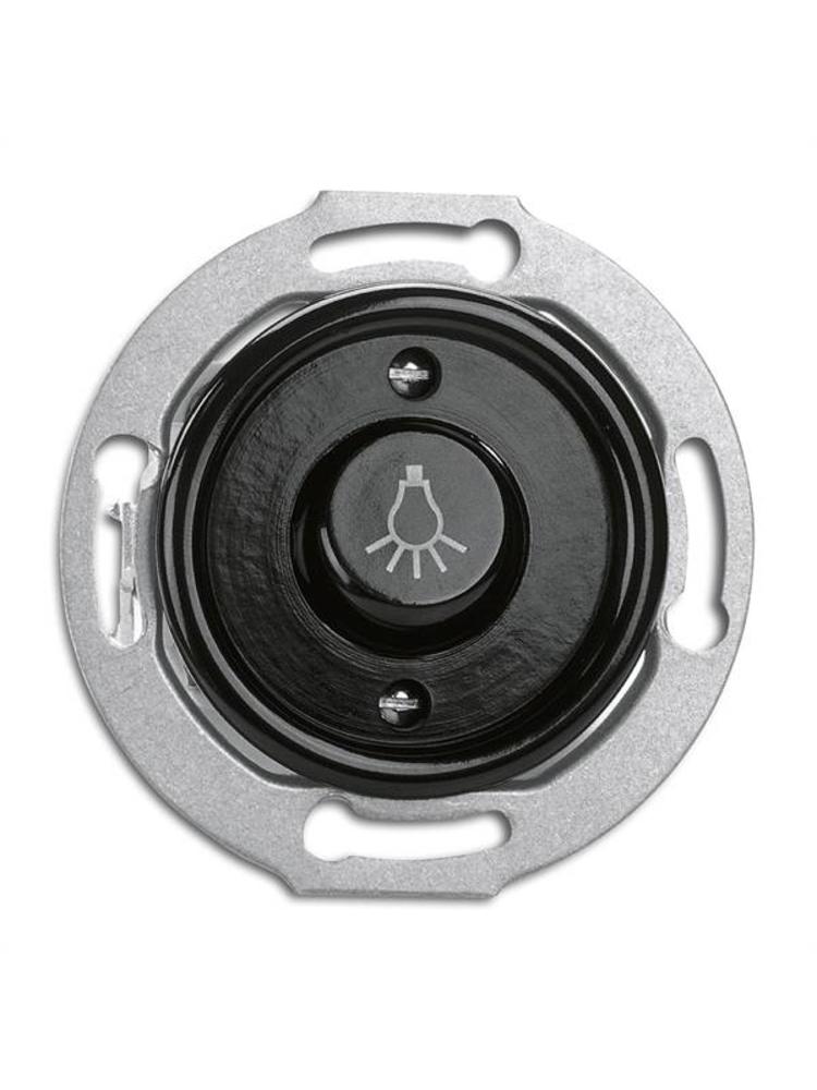 Bakeliet Pulsschakelaar Inbouw met Lampsymbool – Zwart – Jaren ’30–’50