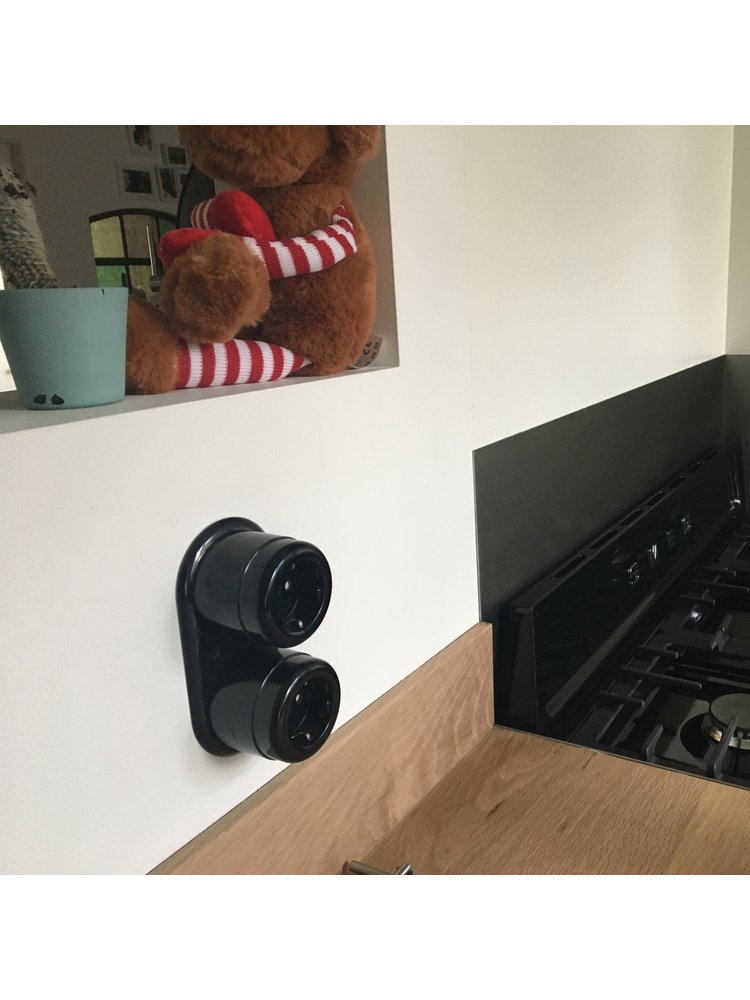 Bakeliet Retro Montageplaat – Opbouw – Zwart – Dubbel
