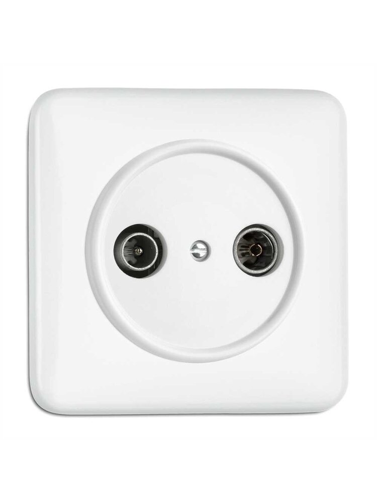 Bakeliet COAX Wandcontactdoos Inbouw – Gebroken Wit – Jaren ’30–’60