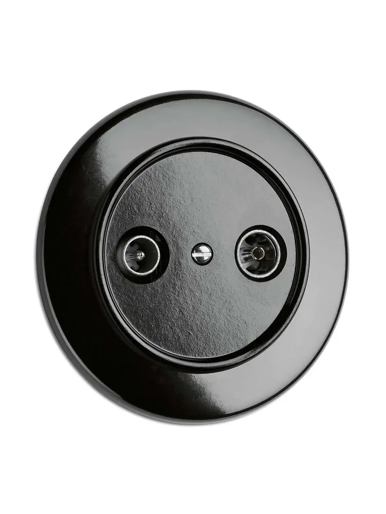 Bakeliet COAX Wandcontactdoos Inbouw – Zwart – Jaren ’30–’50