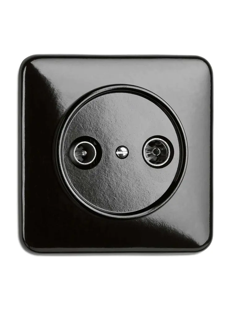 Bakeliet COAX Wandcontactdoos Inbouw – Zwart – Jaren ’30–’50