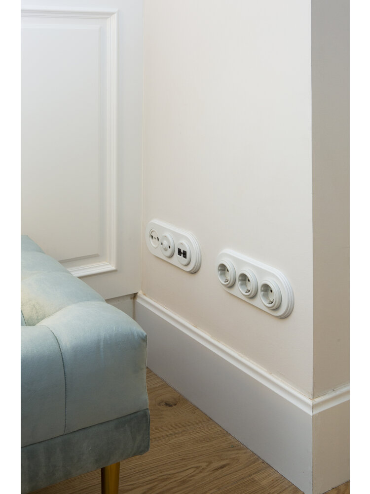 Porseleinen Afdekraam Driedubbel – Inbouw & Opbouw – Jaren ’10-stijl – Wit