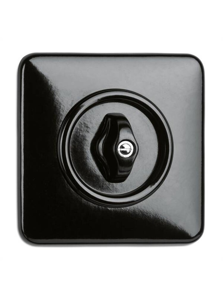 Bakeliet Dubbelpolige Schakelaar Inbouw – Zwart – Jaren ’30–’50