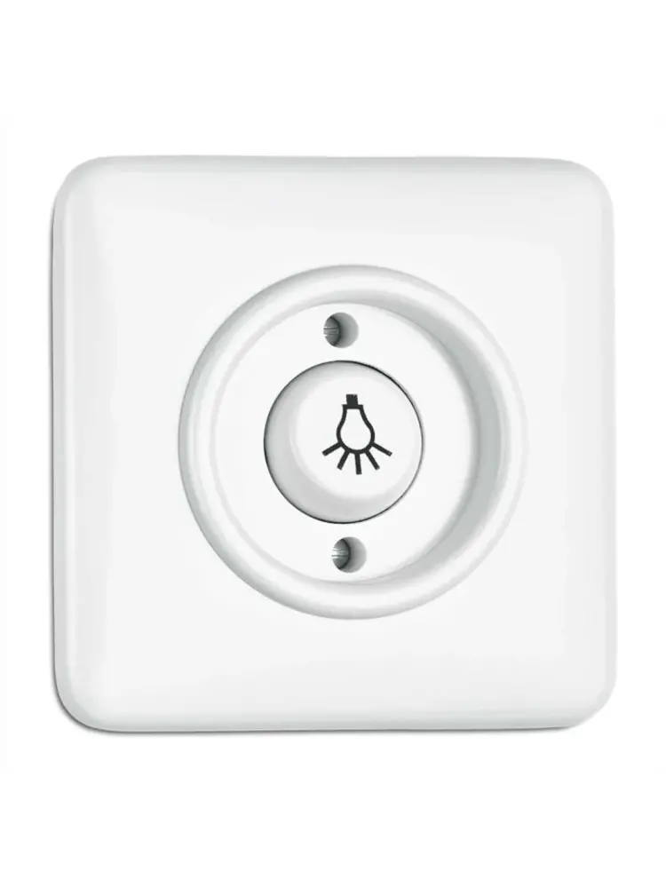 Bakeliet Retro Pulsschakelaar met Lampsymbool – Inbouw – Gebroken Wit