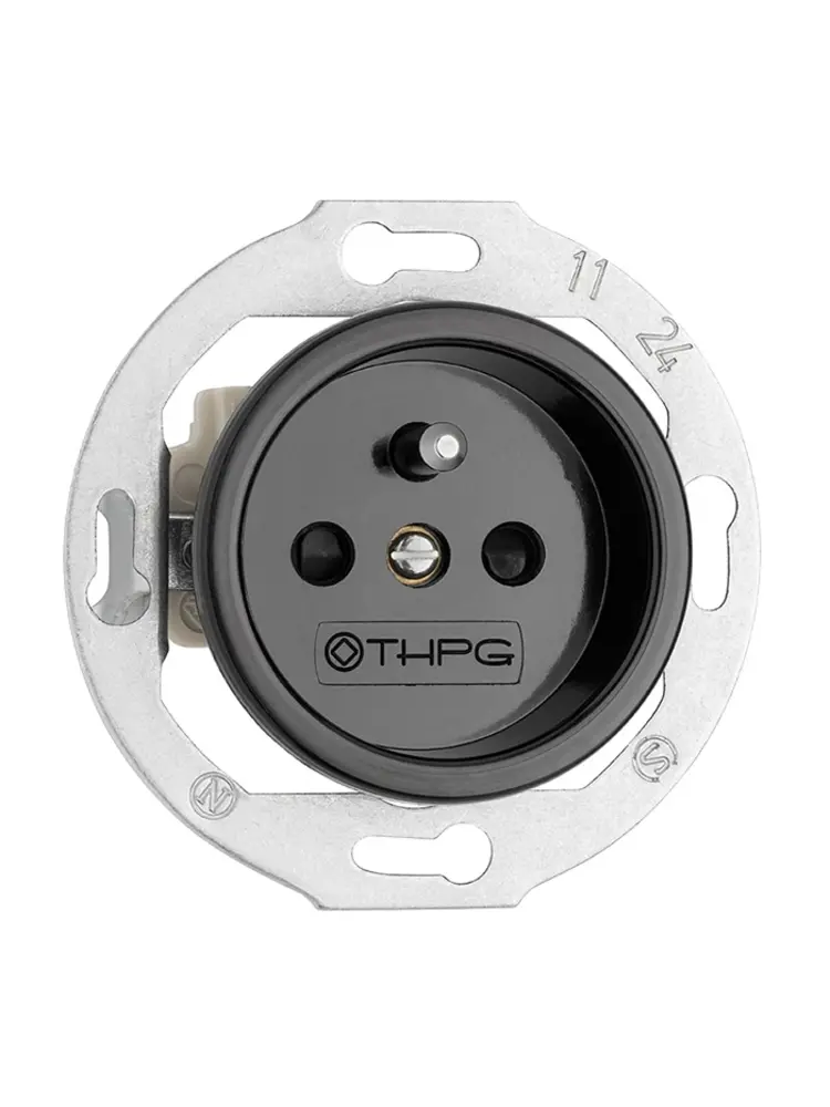 Porselein Stopcontact Inbouw (BE/FR) – Zwart – 1920-serie
