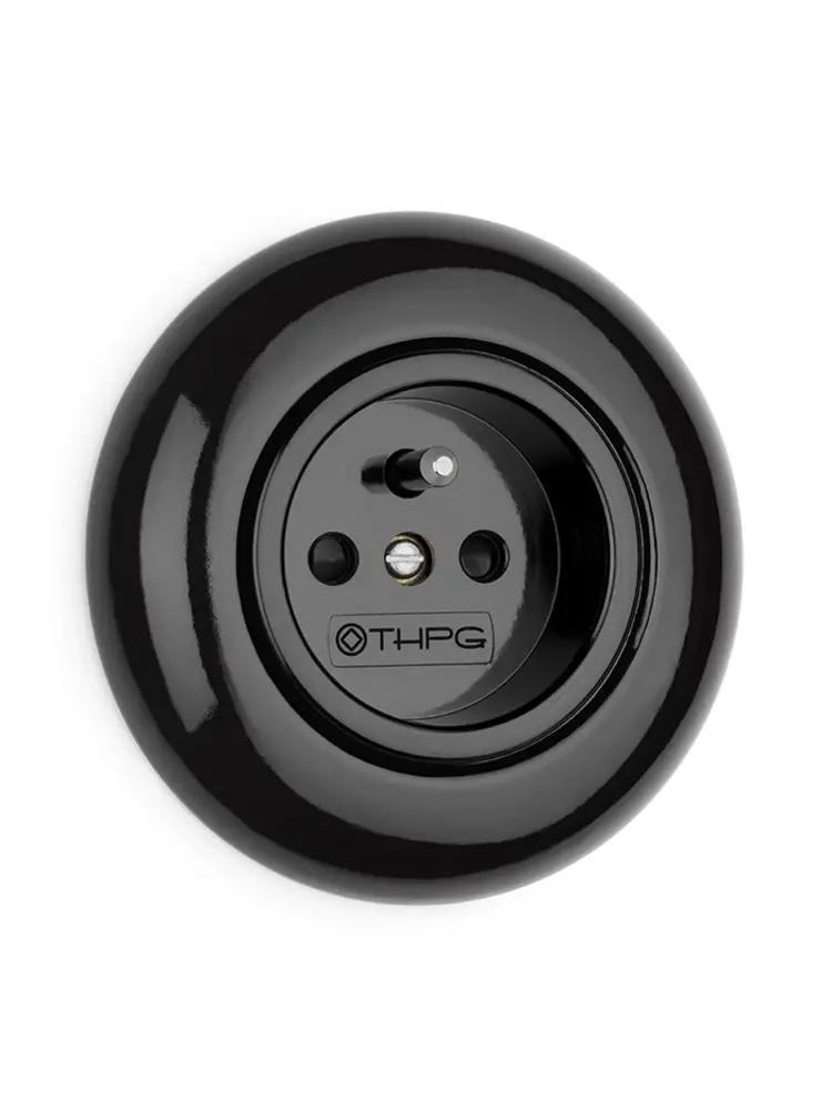 Porselein Stopcontact Inbouw (BE/FR) – Zwart – 1920-serie