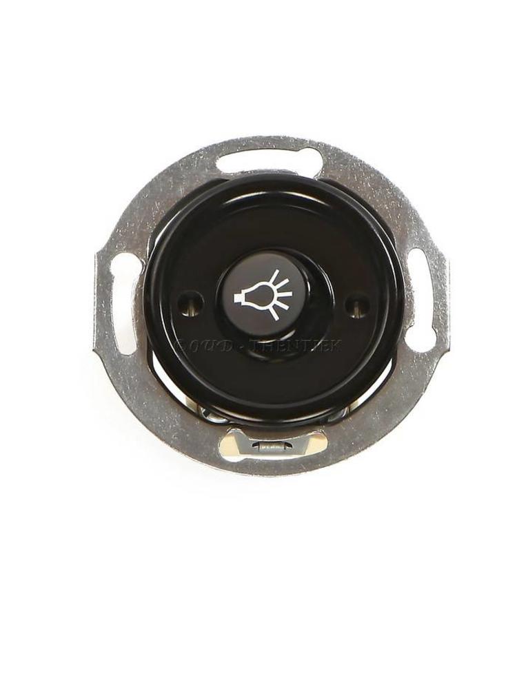 Bakeliet Pulsschakelaar Inbouw met Lampsymbool – Zwart – Jaren ’30–’50