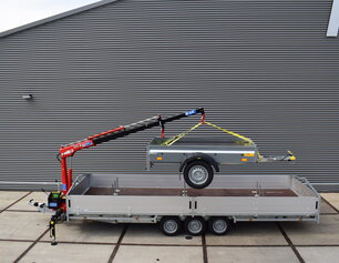 Heudra plateauwagen met maatwerk laadkraan, frame en vlakzeil