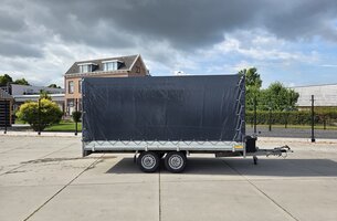 Verhuurmodel plateauwagen met huif 2500kg 405x178x180cm