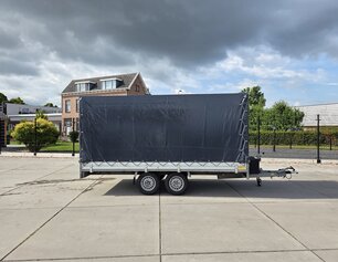 Verhuurmodel plateauwagen met huif 2500kg 405x178x180cm
