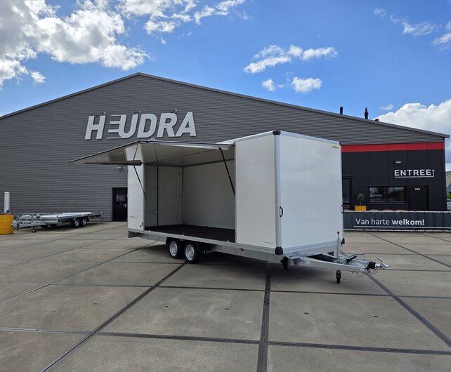 Humbaur gesloten plateauwagen 3500kg 618x203x188cm met verkoopklep