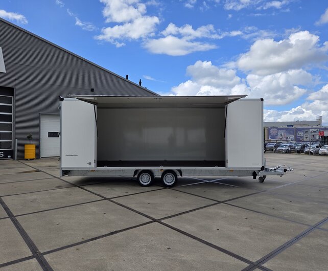 Humbaur gesloten plateauwagen 3500kg 618x203x209cm met verkoopklep