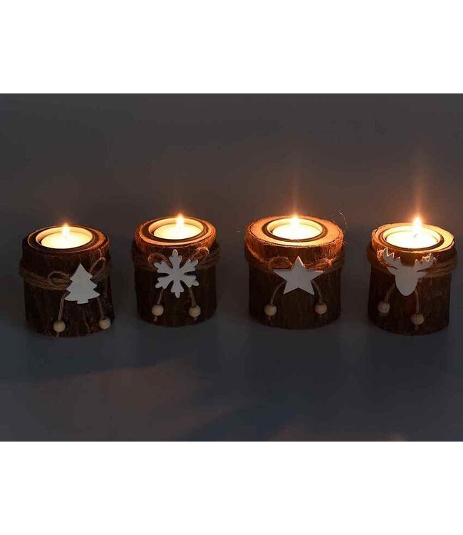 Kerst houten schors Theelichthouder