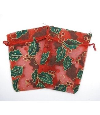 Organza zakje rood hulst en besjes  groot