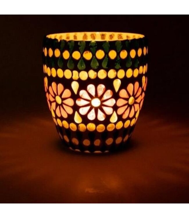 mozaiek theelichthouder groen/geel