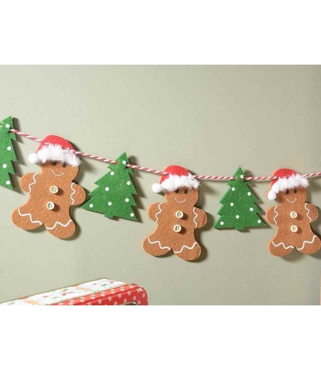 Decoratieve stoffen slinger met rendierof peperkoekmannetje