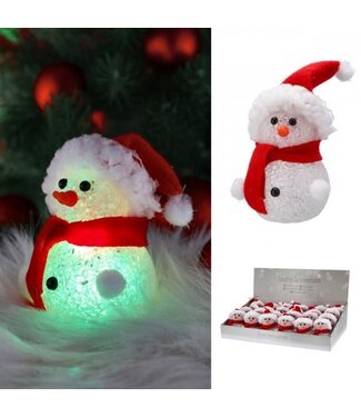 Sneeuwpop met LED licht 12 cm