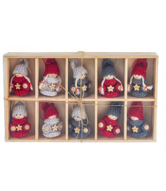 Houten kerstpoppetje met gehaakte jurk 10 stuks