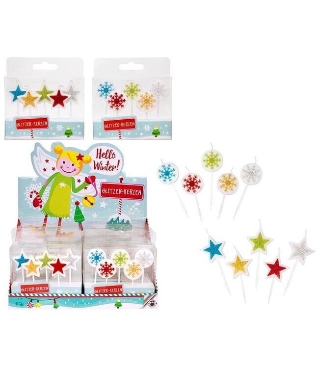 Kerst Glitterkaarsjes set van 5