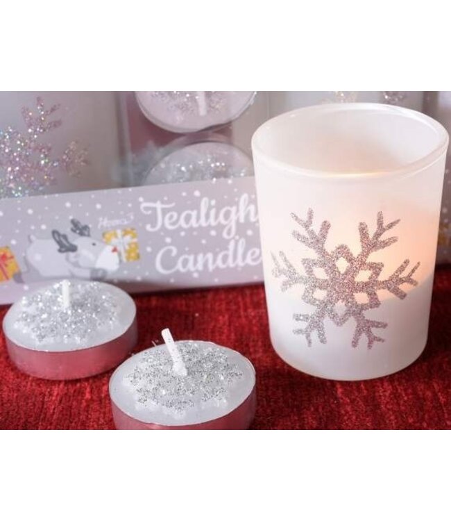 Kerst geschenkdoos met 2 theelichtjes en 2 kaarskouders