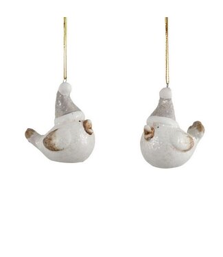 Kerst vogel keramiek wit 2 stuks
