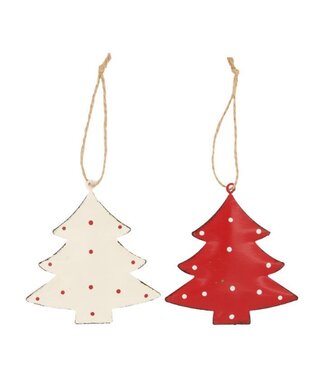 Hanger kerstboom metaal 2 stuks rood-wit