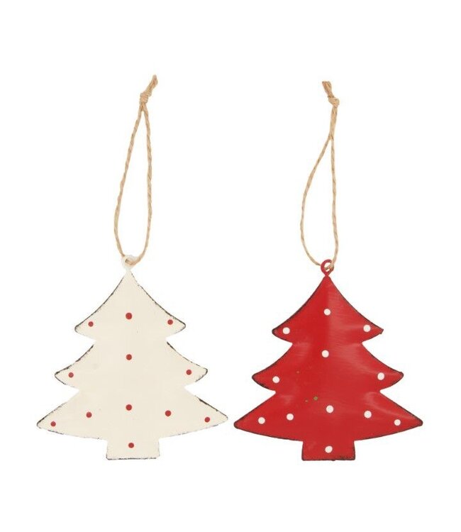 Hanger kerstboom metaal 2 stuks rood-wit