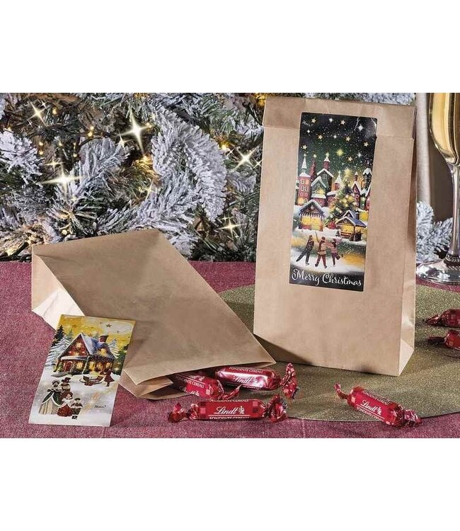 Kraftpapieren kerstzak met sluitlabel