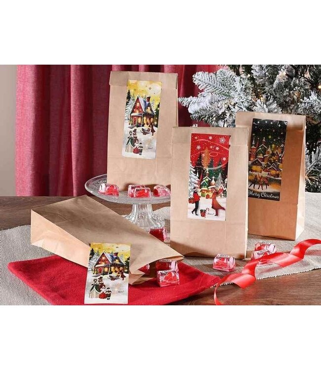 Kraftpapieren kerstzak met sluitlabel