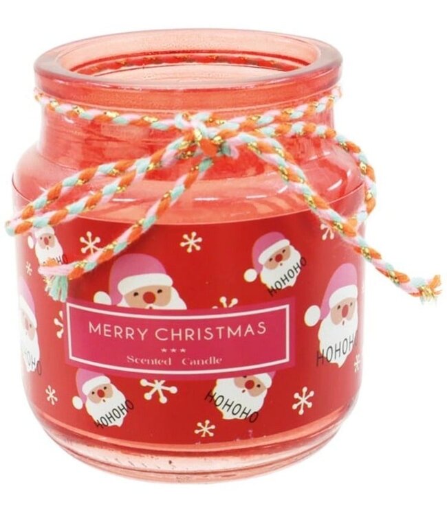 Kaars glas 6x7,5cm met Kerstman