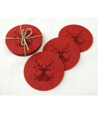Onderzetters set van 4 van vilt met rendiermotief Onderzetters set van 4 van vilt met rendiermotief