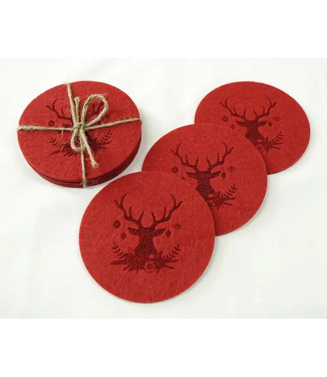 Onderzetters set van 4 van vilt met rendiermotief