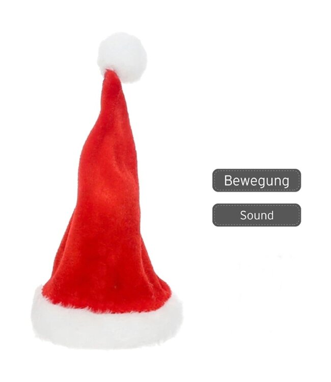 Zingende kerstmuts ca. 18 cm hoog