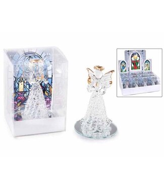 Glazen engel met spiegelvoet met gouden randen