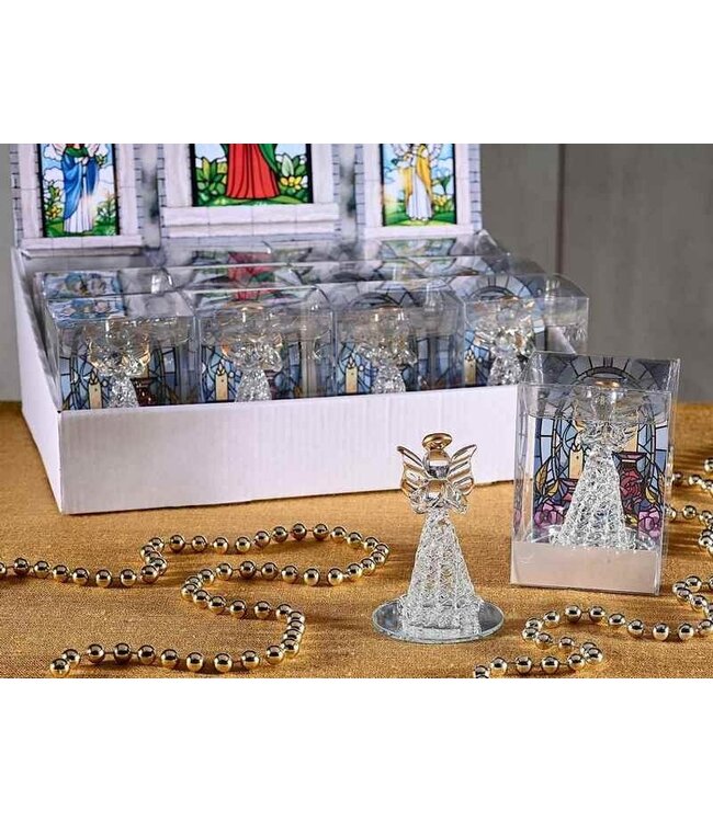 Glazen engel met spiegelvoet met gouden randen